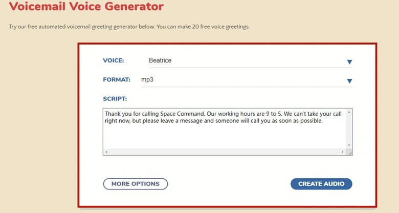 generate voicemail greeting
