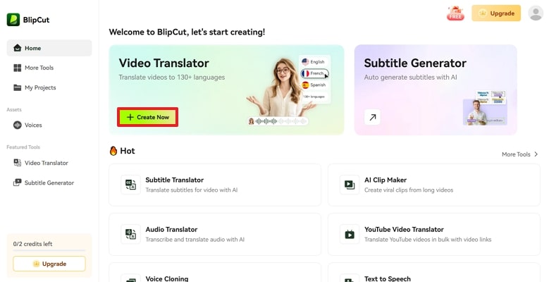 upload file to blipcut video translator