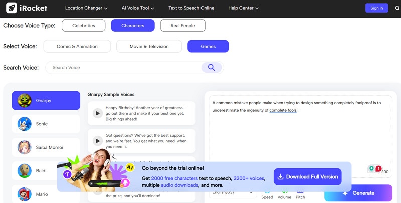 iRocket AI Voice Generator Gnarpy