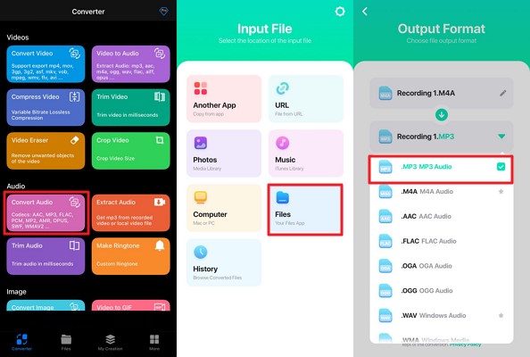 upload voice memo to converter