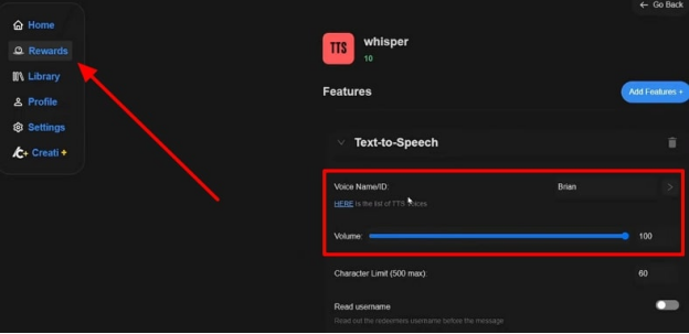 change tts reward settings twitch