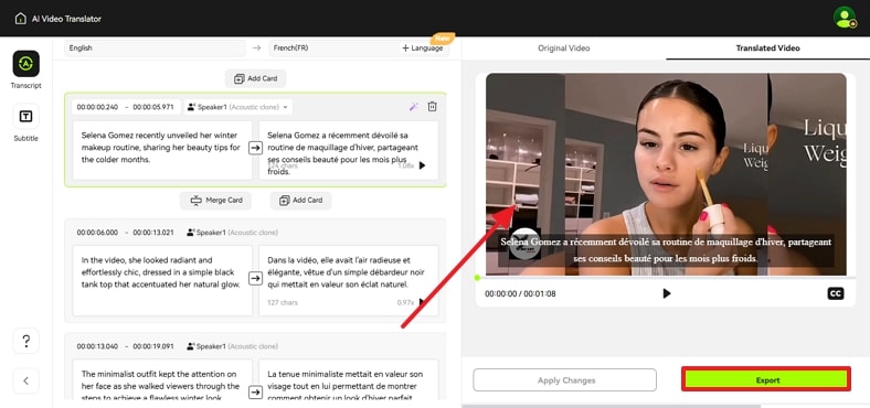 press export button after playing voice
