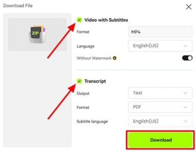 download transcript from blipcut