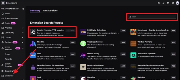 look for twitch text to speech extension