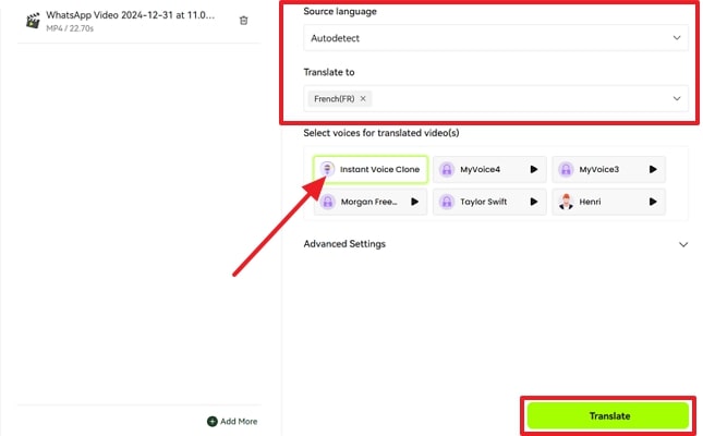 proceed to translate and clone voices