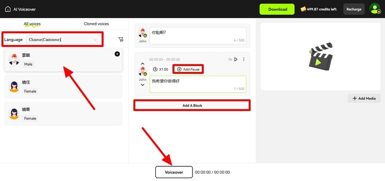 adjust language and click voiceover