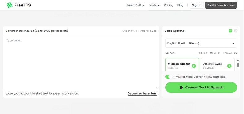 freetts webpage free text converter