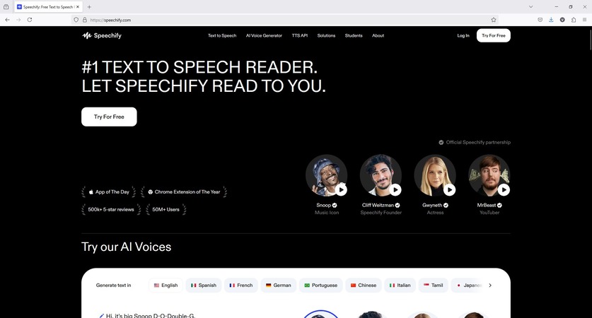 test the quality of speechify before using it as an 15 ai alternative free