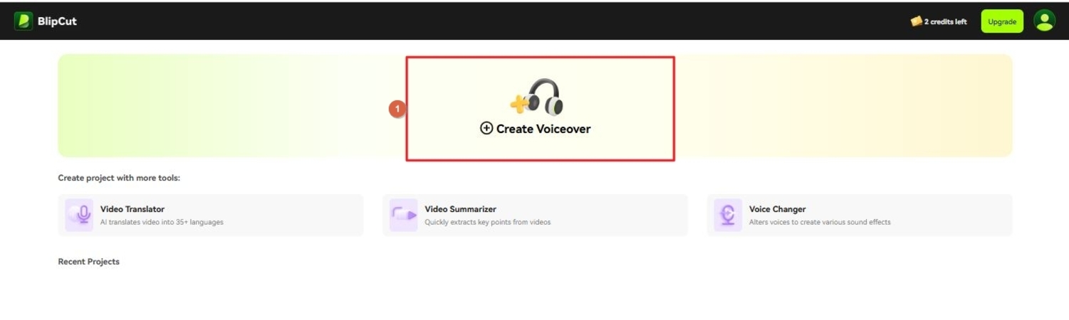 click create voiceover