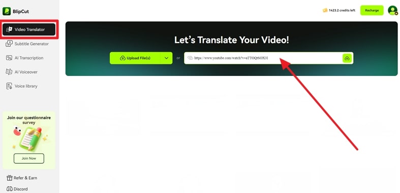 start translation with blipcut
