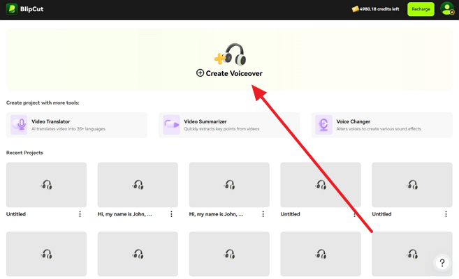 create voiceover in blipcut