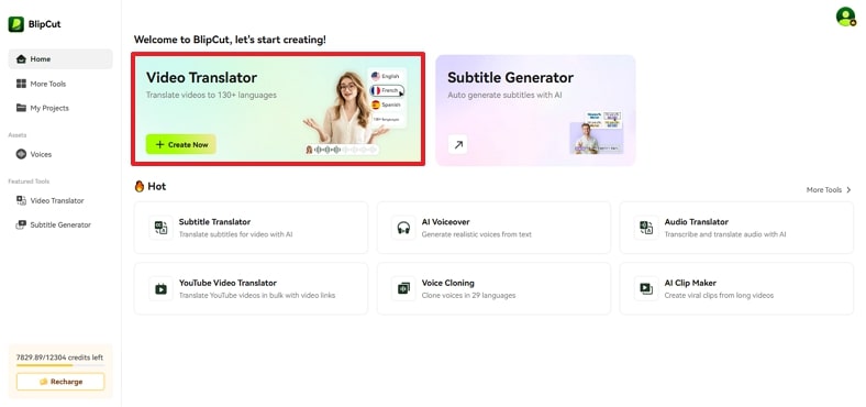 open blipcut video translation