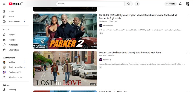 watch shows and movies on youtube
