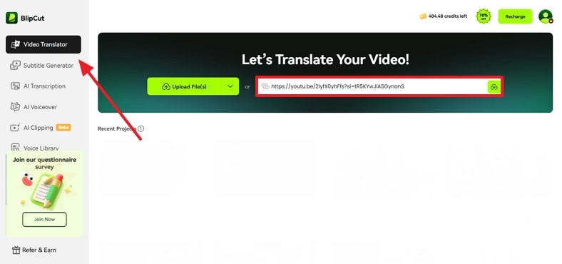 set up video translation blipcut