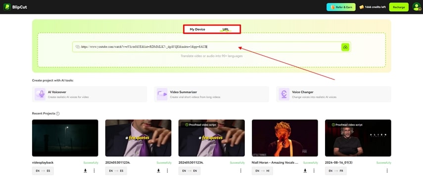start video translation by adding url