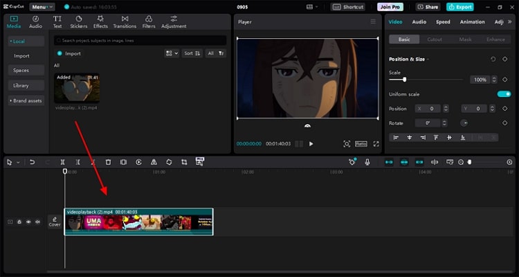 importer une vidéo via capcut