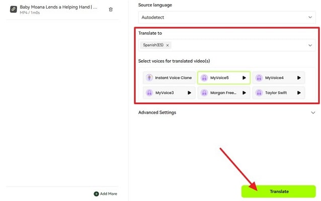 choose preferred language and hit translate