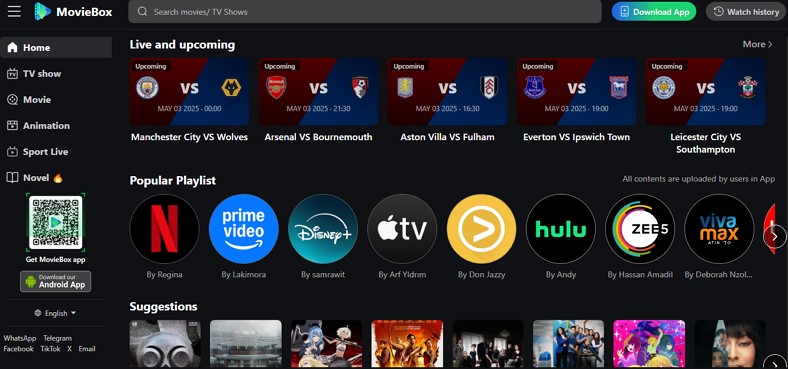 live and upcoming matches and movies