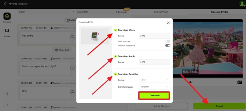 pick what file format to download