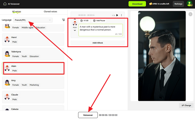 create voiceovers in language and voices