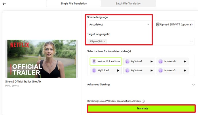 source and target language for movie