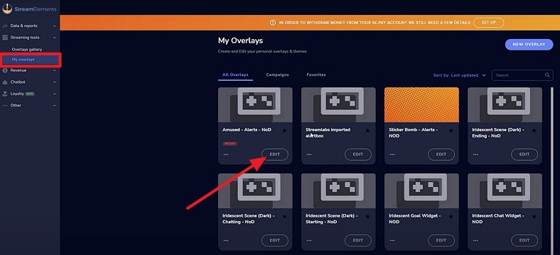 use edit button in my overlays