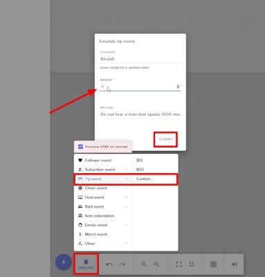tap tip event and submit