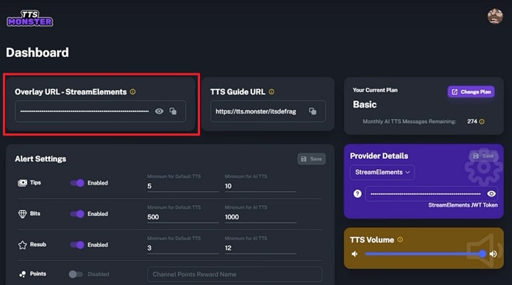 streamelements overlay url copy