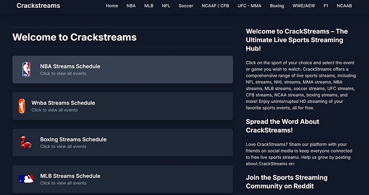 watch live sports evenets on crackstreams