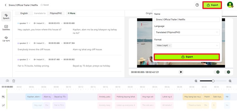 export movie from blipcut ai tool