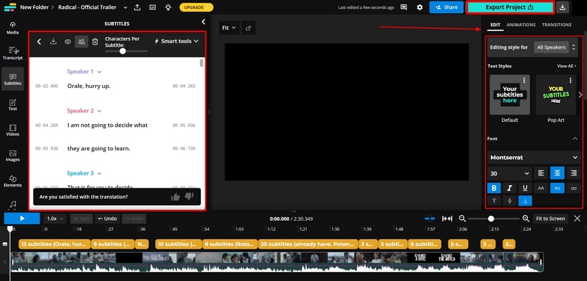 edit the subtitles across kapwing
