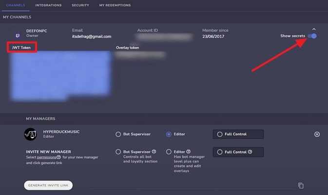 copy jwt token and toggle show secrets