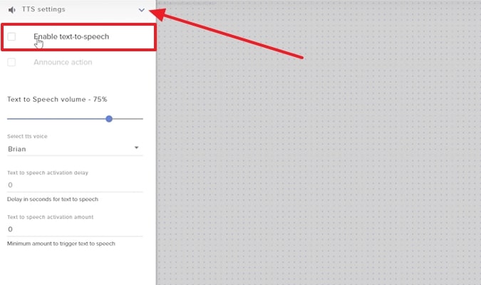 check enable text to speech option