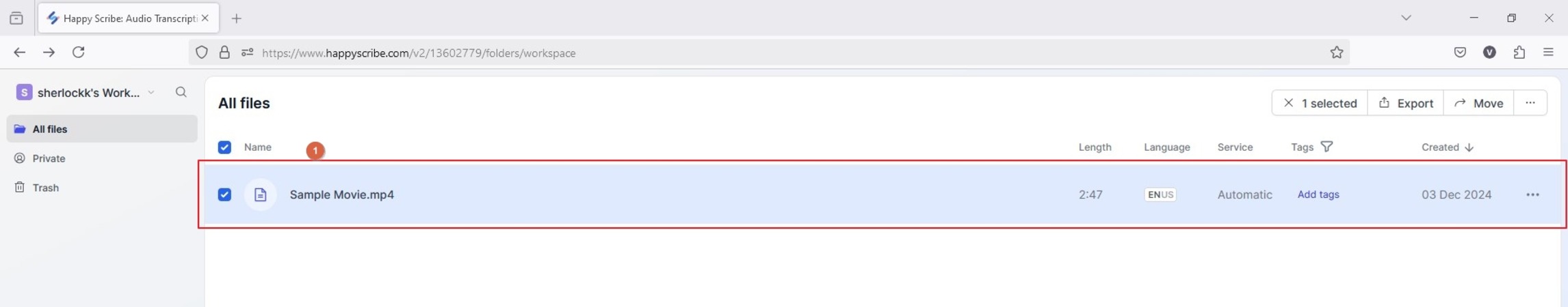 click the video name