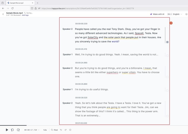 make changes to the transcription