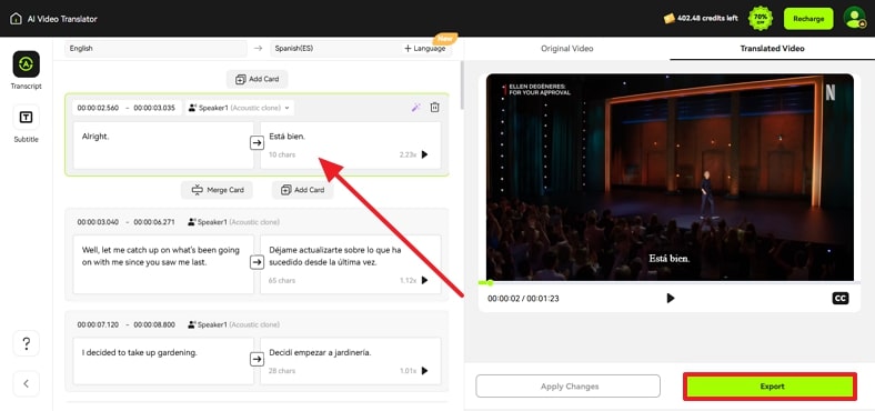 review translated transcription blipcut
