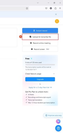 click upload and transcribe