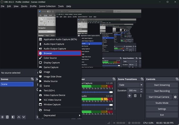 use add and browser from menu