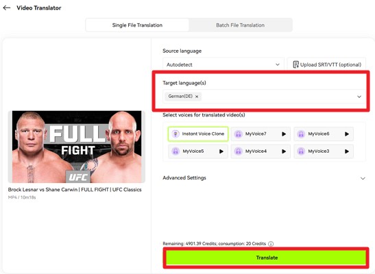 start transaltion process through languages