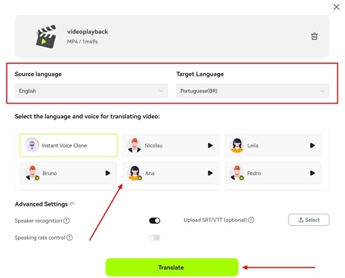 définir les paramètres de traduction blipcut