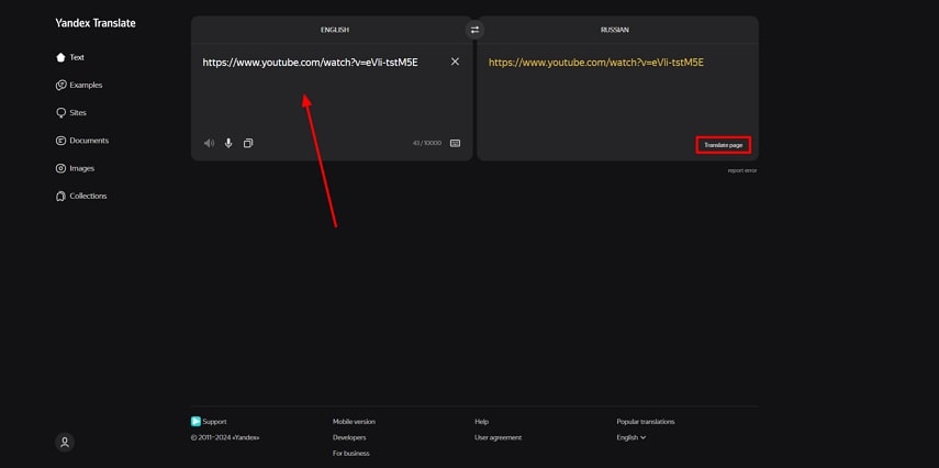 add video url and transalte yandex