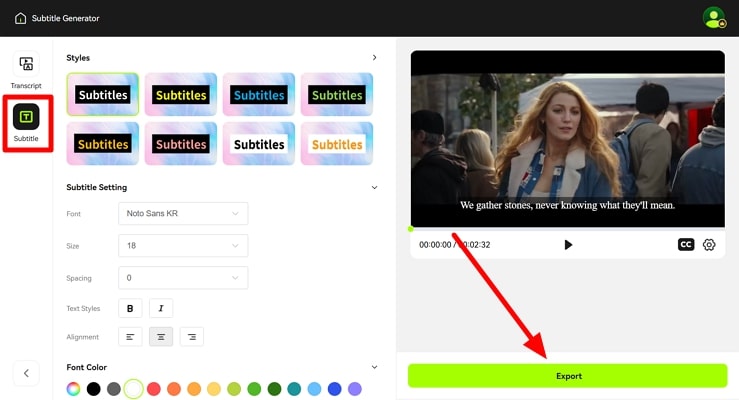 review captions of downloaded video