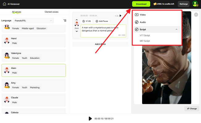 export video audio or script