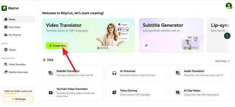 access blipcut ai video translator