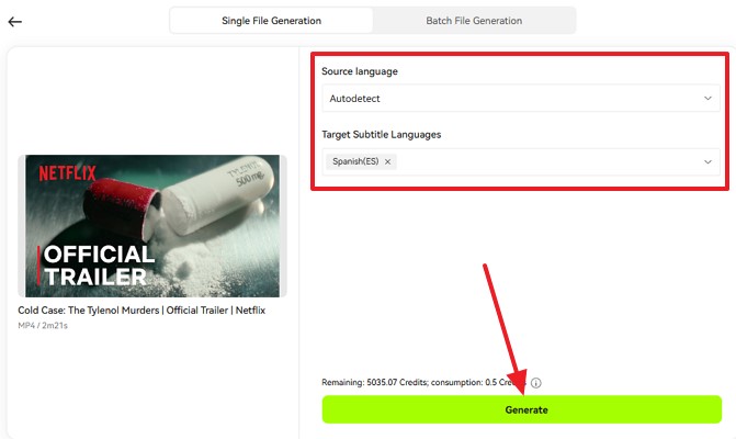 choose language and hit generate