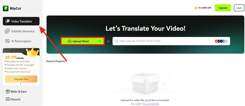 add video to blipcut video translator