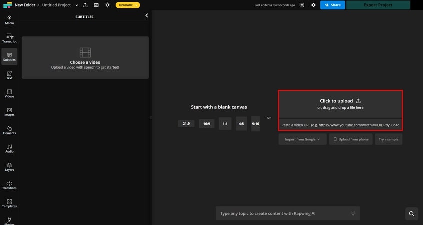 upload video or add url kapwing