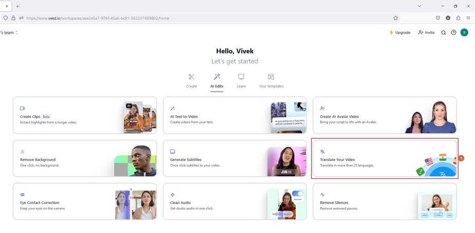 click translate your video to use veed translate