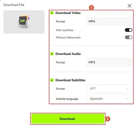 choose download elements and download files to skip veed translate
