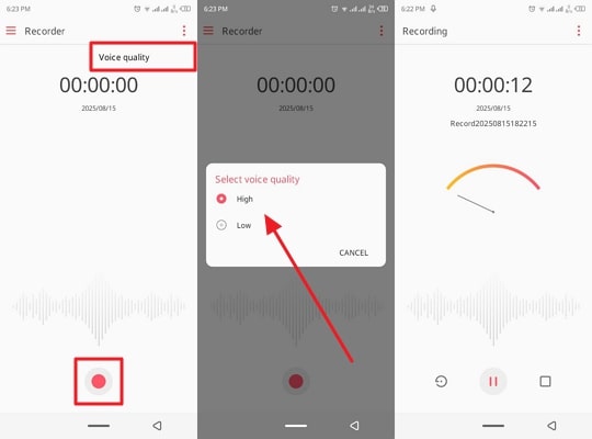 starting recording with android recorder app